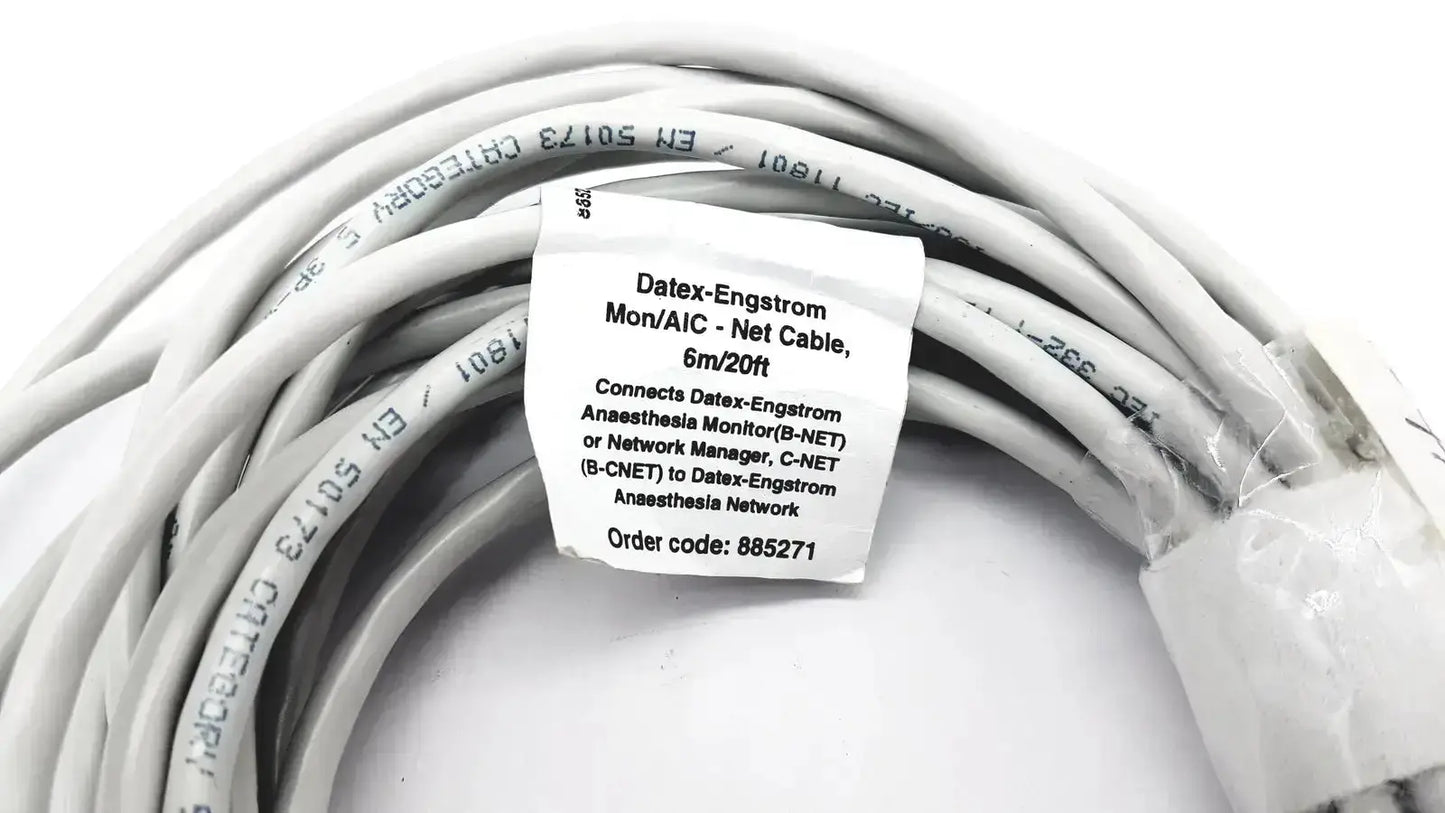 White coiled datex-extension mon aic network cable 20ft length for reliable aic network connectivity