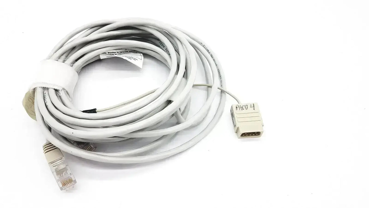 White coiled ethernet cable with rj45 connector and db9 serial adapter for mon aic network 20ft extension cable