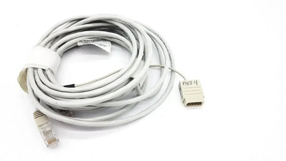 White coiled ethernet cable with rj45 connector and db9 serial adapter for mon aic network 20ft extension cable