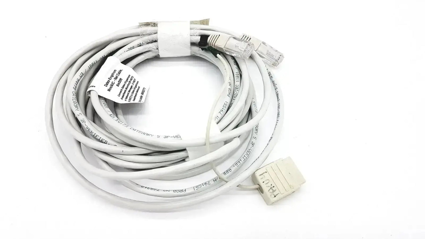 White datex-extension mon aic network cable 20ft with rj-45 connectors coiled and neatly bundled design