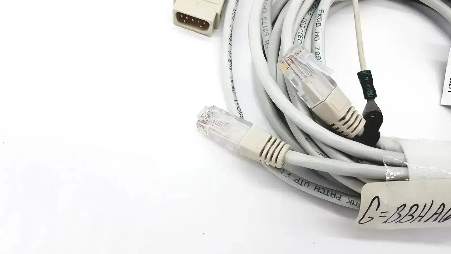 Coiled gray ethernet cable with beige rj45 connectors and black clip for mon aic network 20ft extension by Datex