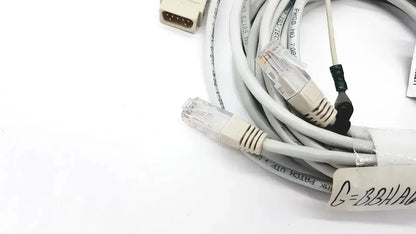 Coiled gray ethernet cable with beige rj45 connectors and black clip for mon aic network 20ft extension by Datex