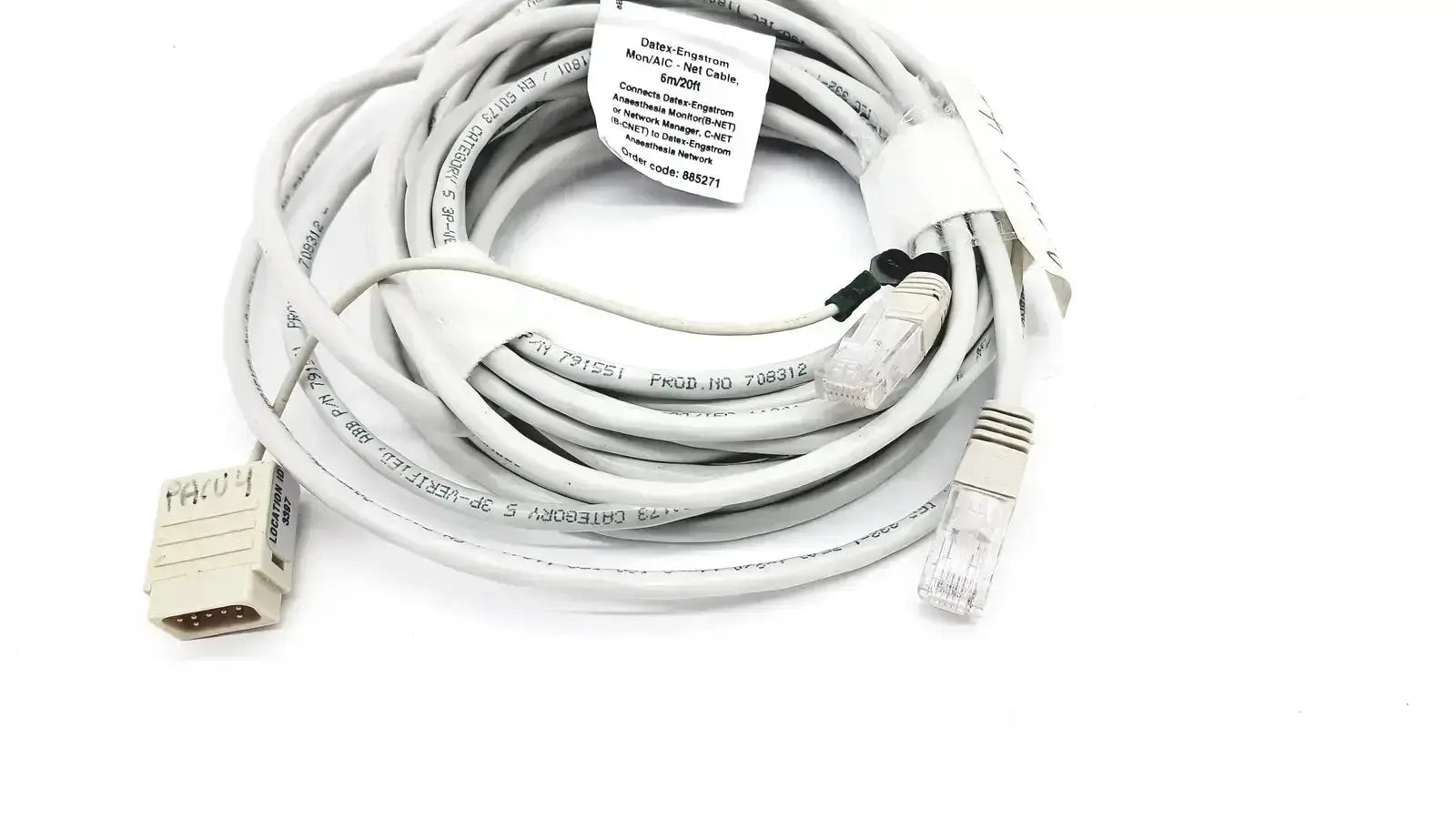 White ethernet mon aic network extension cable 20ft with rj-45 and db9-style connectors for aic network use