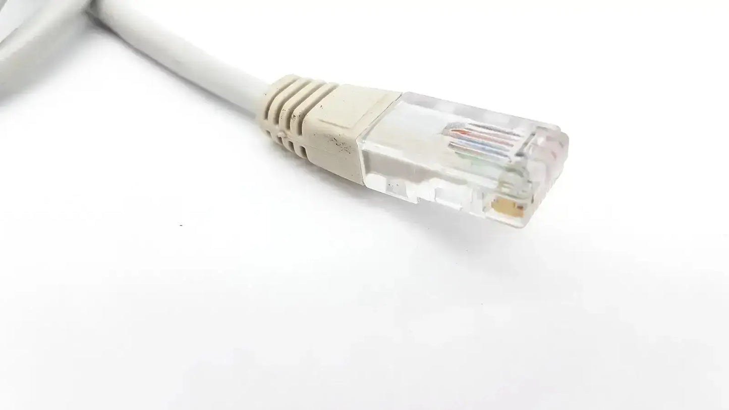 White Datex-Extension mon aic network cable with clear plastic connector and beige strain relief, 6m length network cable