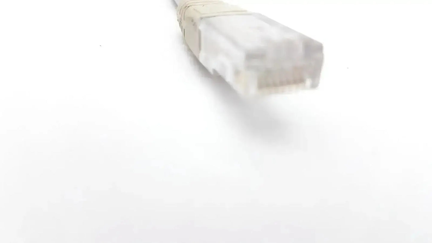 Clear plastic ethernet cable connector with beige rubber band on datex-extension mon aic network cable 6m length