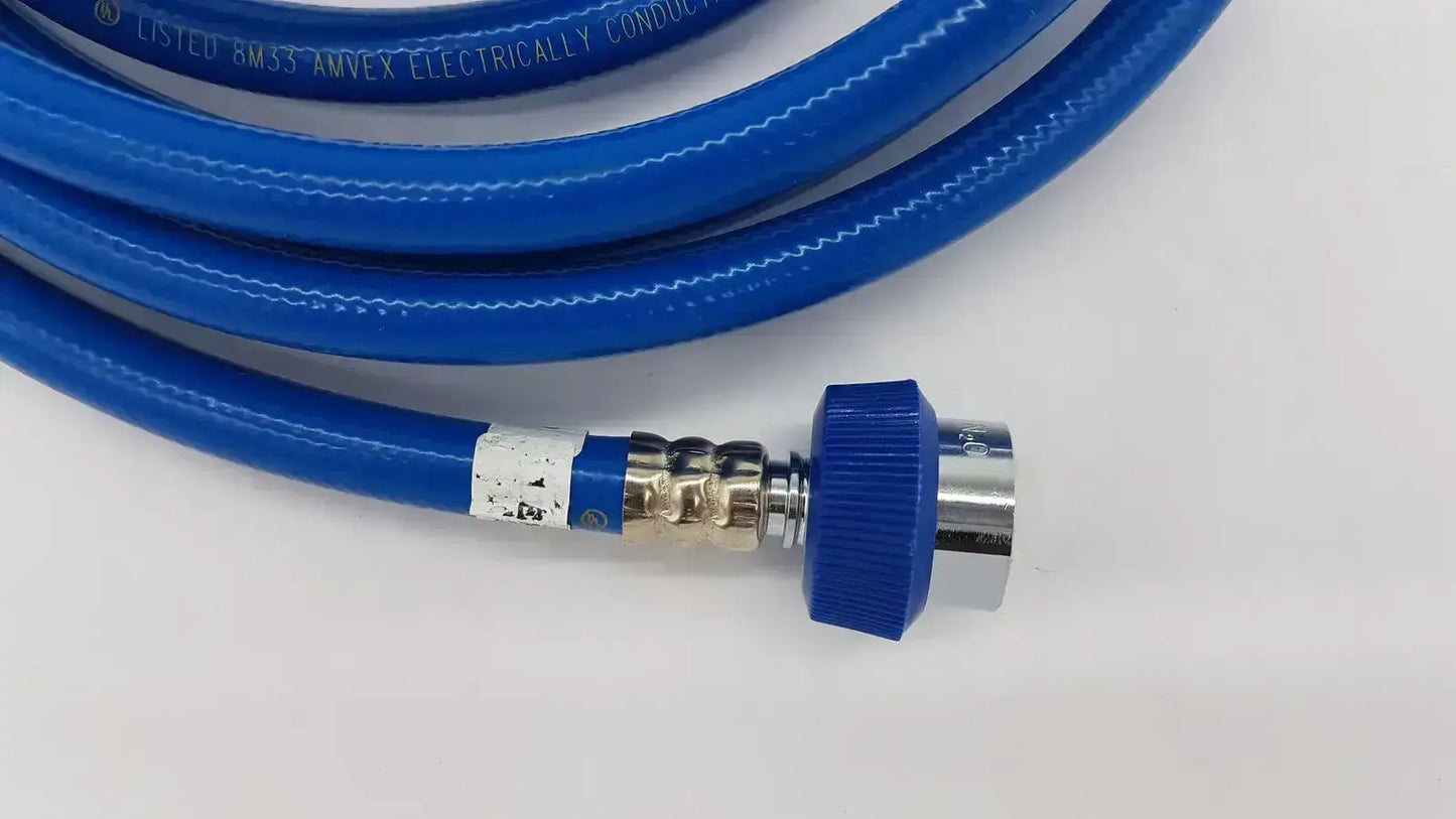 Datex ohmeda 0231-1018-811 rev 103 blue coiled hose assembly with metallic connector and blue plastic knob hospital surplus