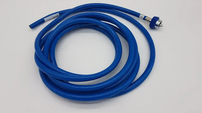 Blue coiled hose assembly with metallic connector datex ohmeda hospital surplus hose assembly part 0231-1018-811