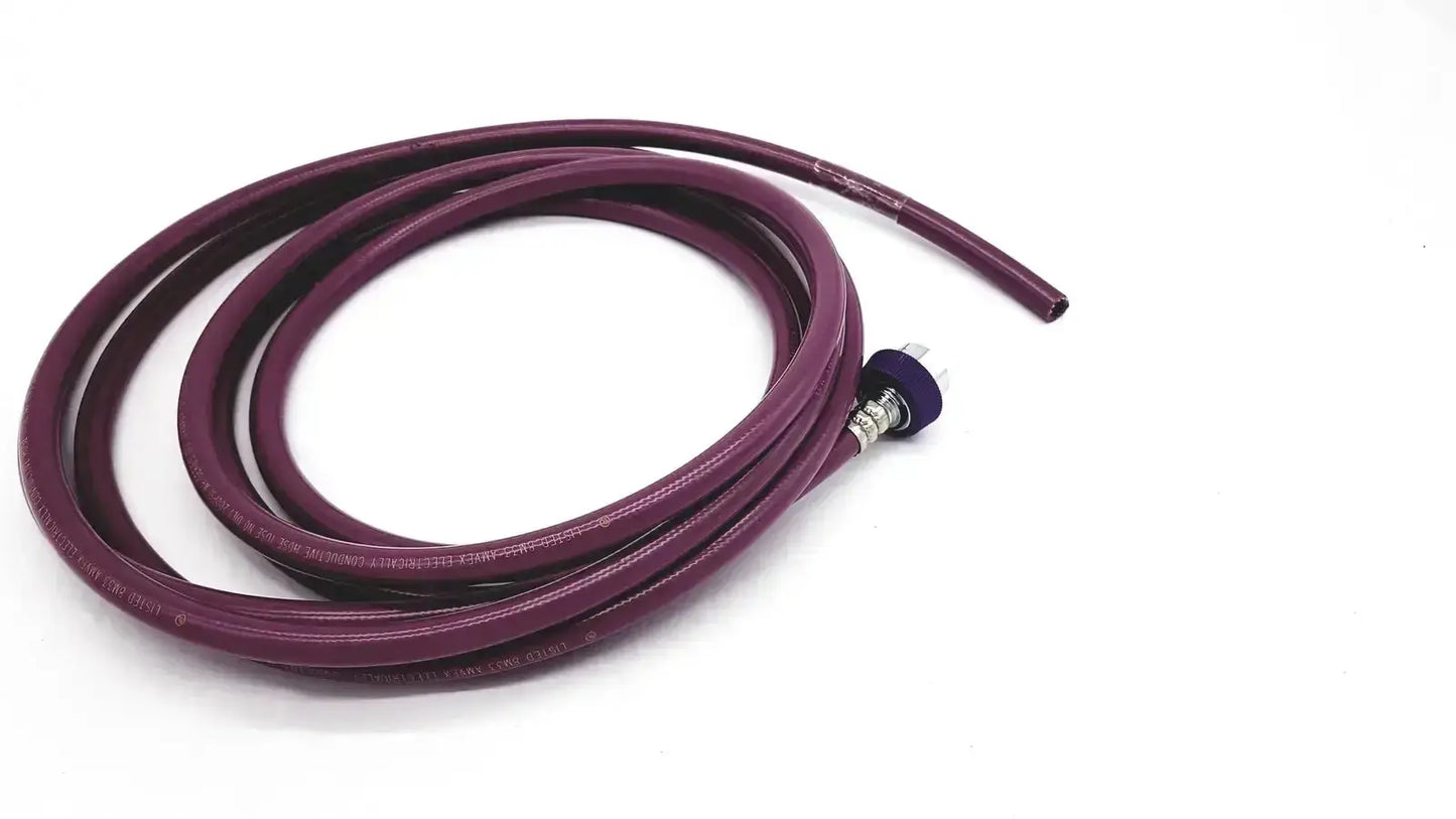 Coiled deep burgundy rubber hose assembly evacuation with metallic connector and blue cap from datex ohmeda 1009-8201-000