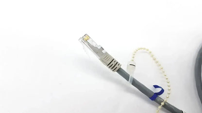 Gray Datex Ohmeda mon ic network cable with silver rj45 connector and pearl chain, 10ft length