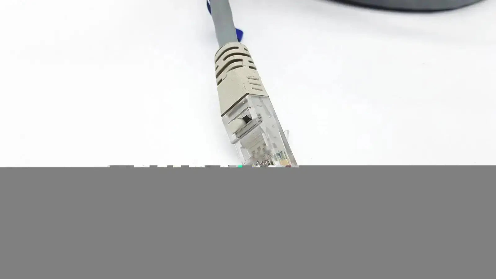 Datex ohmeda 885269 mon ic network cable 10ft gray ethernet with beige rj45 connector and blue stripe near plug