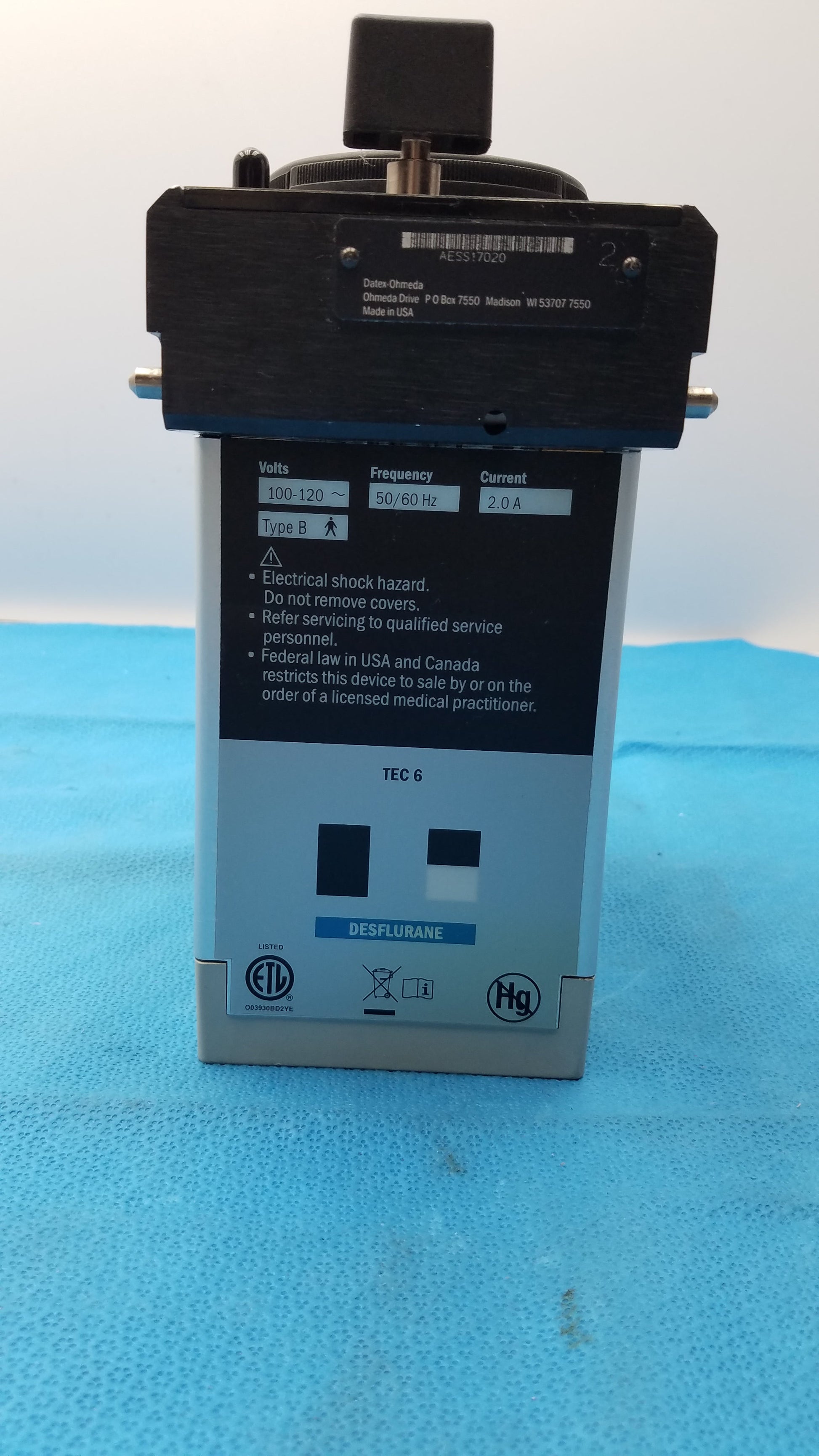 Datex-Ohmeda Tec 6 Plus Desflurane Anesthesia Vaporizer