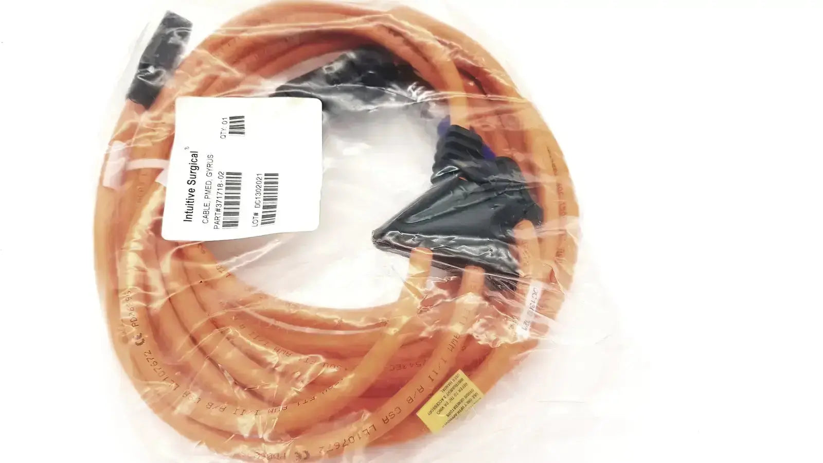 Orange medical tubing with black connectors packaged in clear plastic wrap for davinci intuitive surgical cable model 371718-02