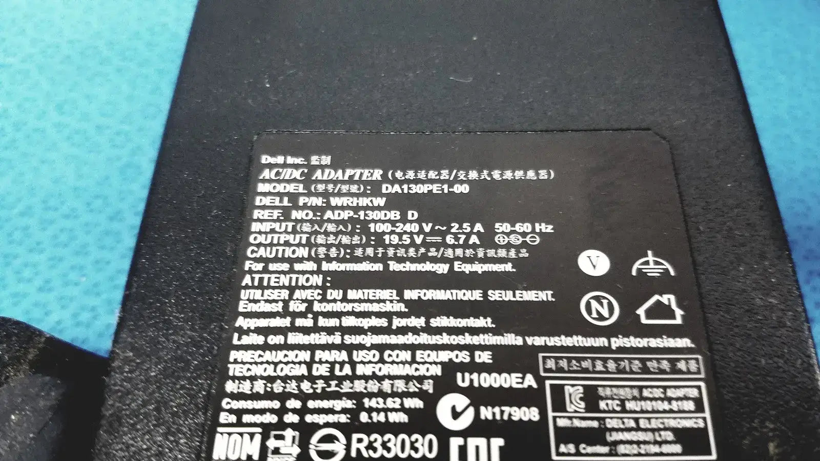 Dell 130W DA130PE1-00 AC Power Adapter CN-0WRHKW-48661-55J-CF1J-AO2