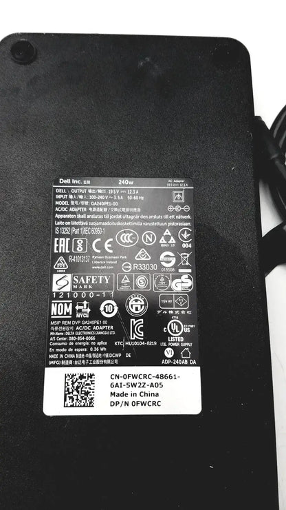 Dell 240W AC Adapter LA240PM160 GA240PE1-00 0FWCRC 19.5V 12.3A Charger