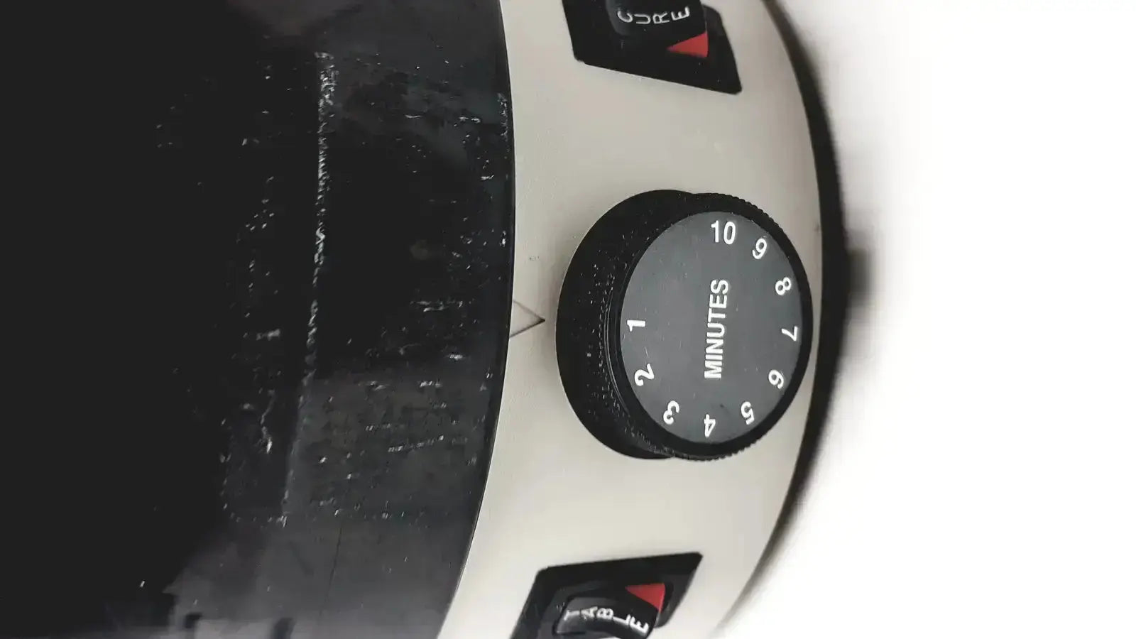 White and black kitchen timer with circular minute dial for dentsply triad 2000 visible light cure trubyte curing system
