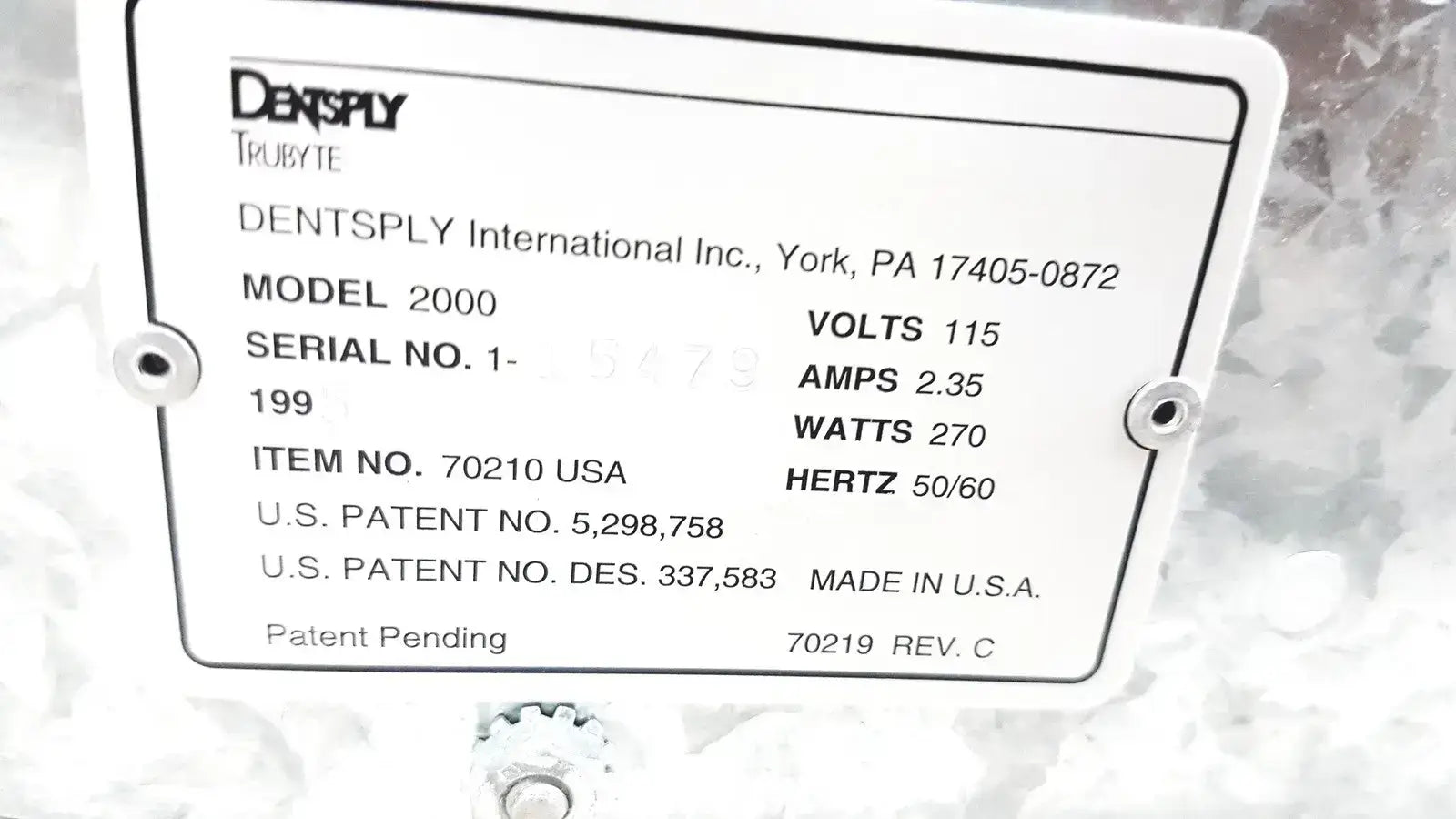 Dentsply TRUBYTE TRIAD 2000 Visible Light Curing Unit