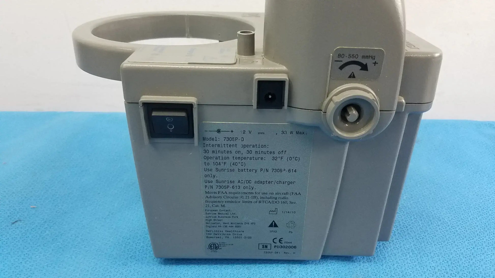 DeVilbiss 7305P-D Homecare Vacu-Aide Suction Unit With Power Supply and Bag