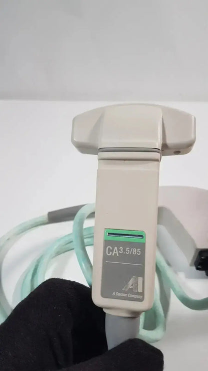 Beige plastic curved array ultrasound transducer ca 3.5/85 branded zonar for dornier acoustic imaging use