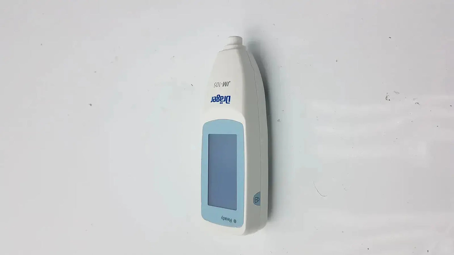 White and light blue drager jaundice meter jm-105 handheld device with digital display screen for accurate readings