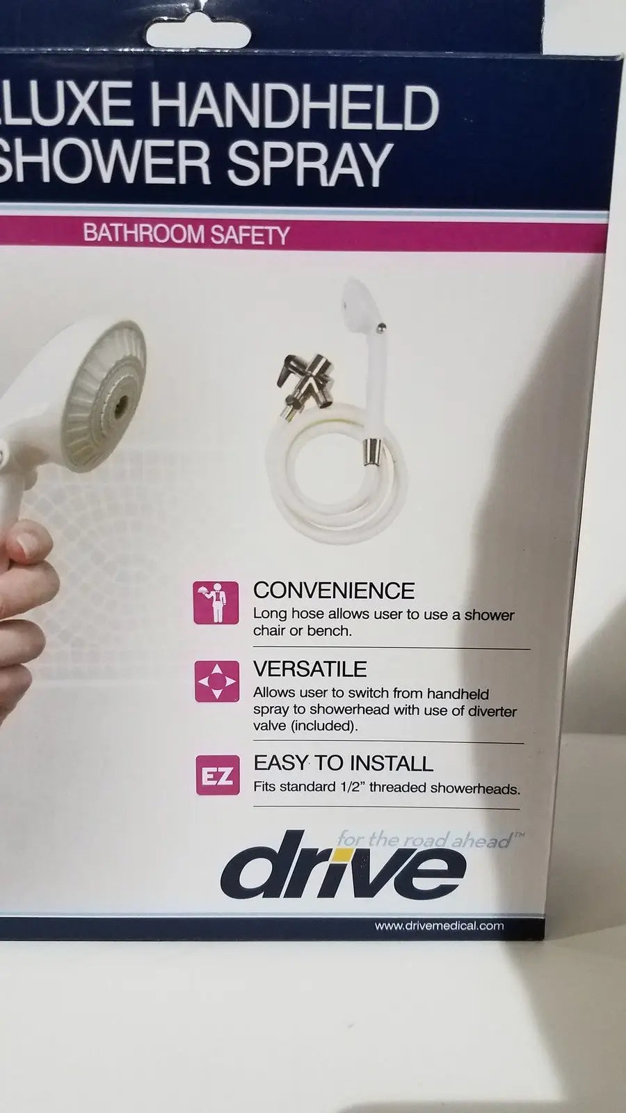 Drive Medical Deluxe Handheld Shower Spray Head – Extra-Long Hose, Adjustable