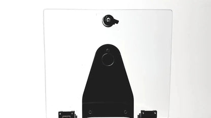 Black plastic mounting bracket with circular cutout and screw holes on transparent panel for Drucker Horizon laboratory centrifuge
