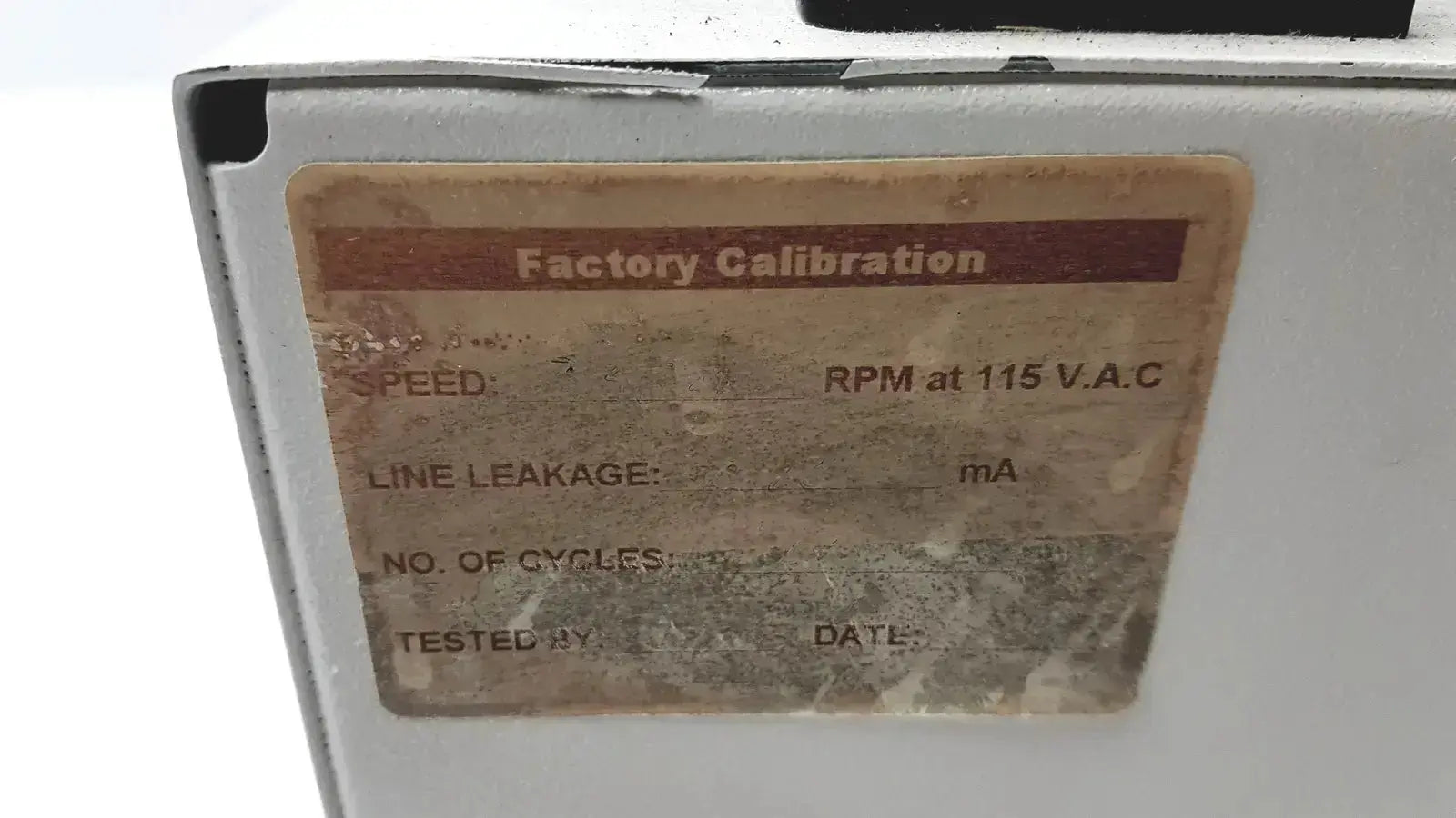 Factory calibration label on white Drucker Horizon laboratory centrifuge 755V used medical equipment for sale