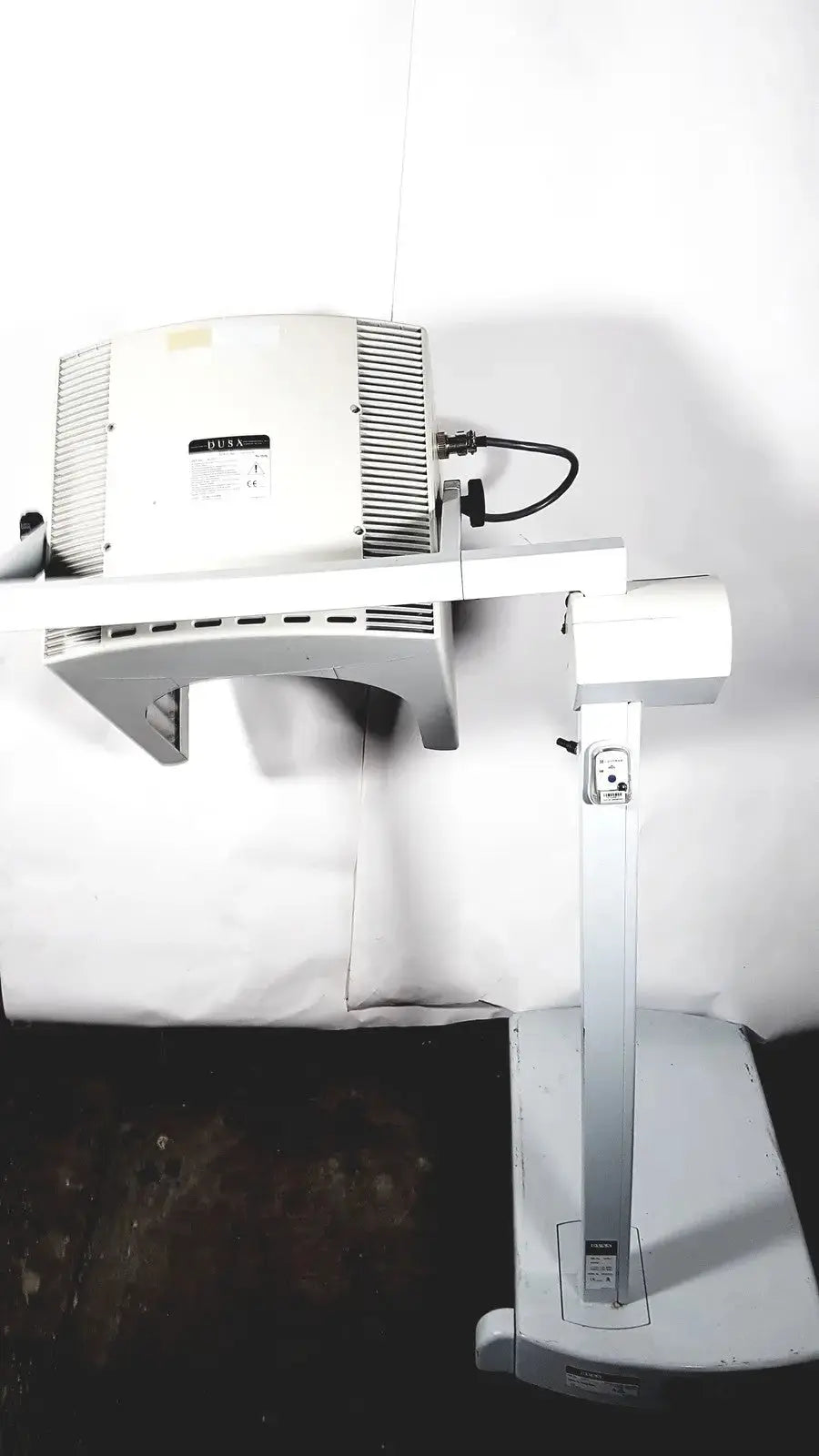 White overhead document scanner with vertical arm in dusa blu blue light photodynamic therapy system 4170-2