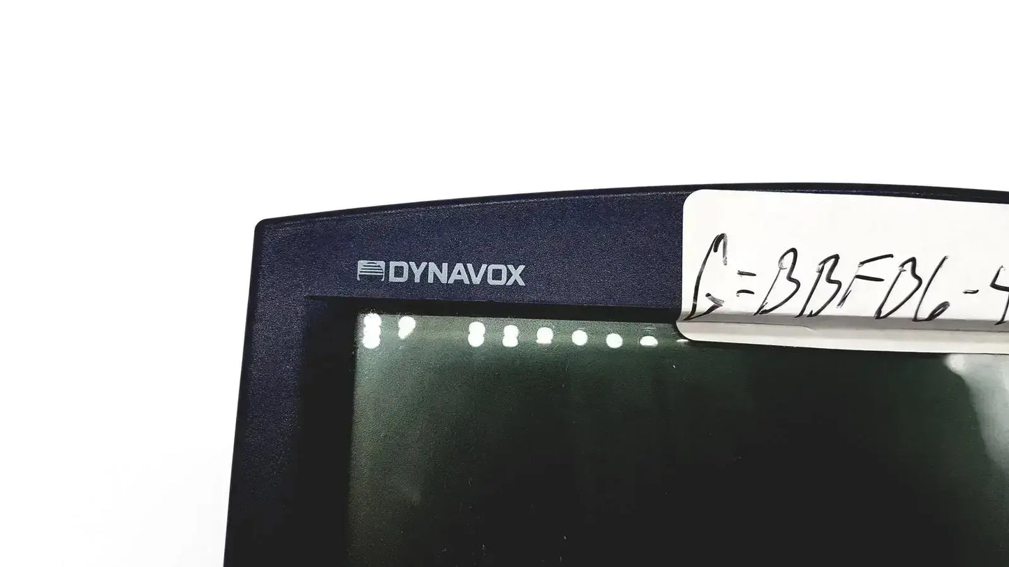 Black dynavox dynawrite speech processor laptop with matte finish and silver logo on bezel for speech processing use