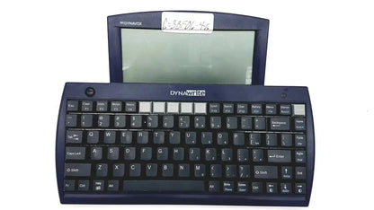 Dark blue dynavox dynawrite speech processor handheld computer with small screen and full qwerty keyboard