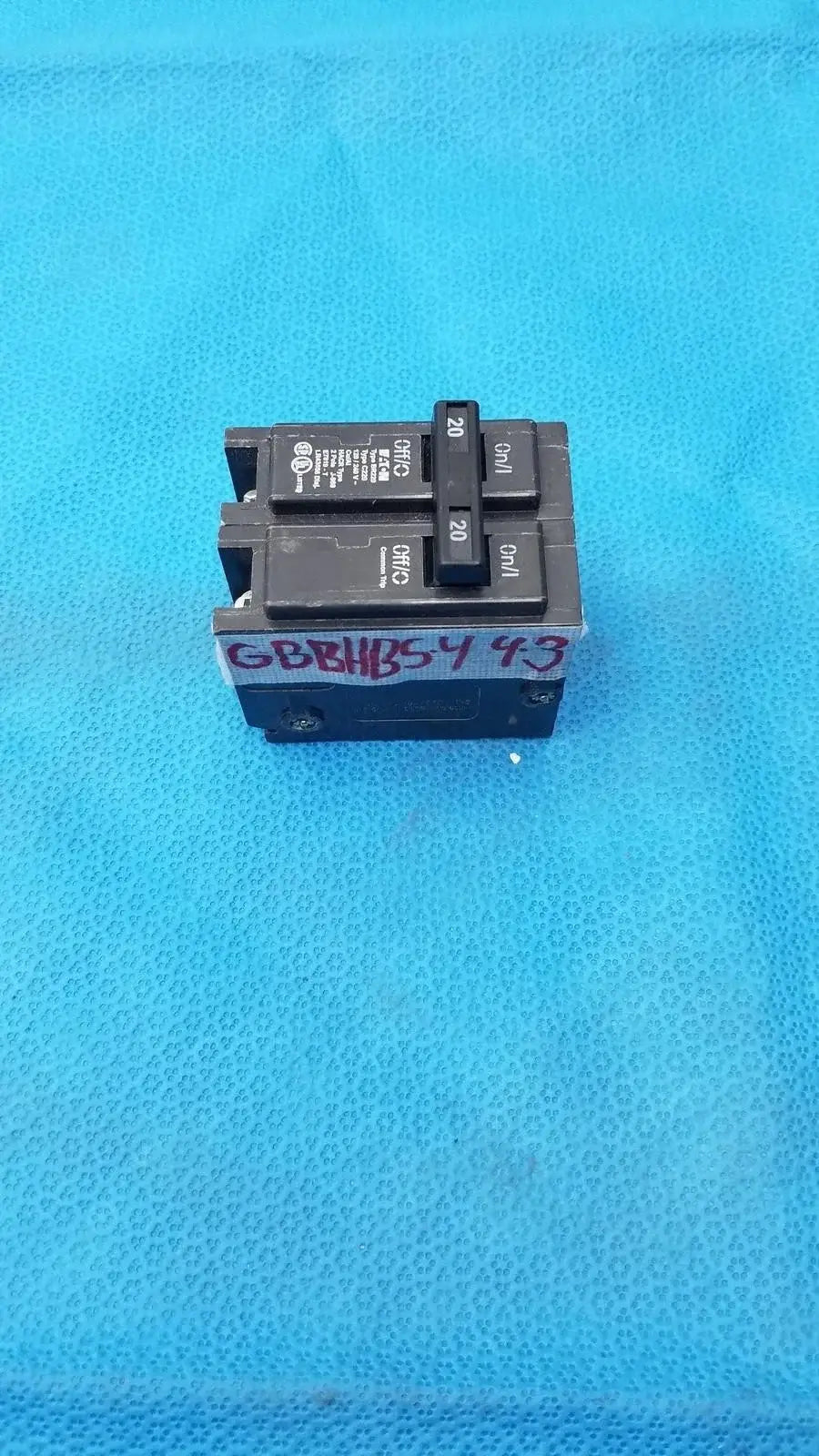 Black dual-pole Eaton BR220 20 amp circuit breaker ideal for reuse medical equipment power protection