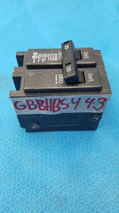 Black dual-pole molded plastic eaton br220 circuit breaker with 20 amp rating for reuse medical equipment applications