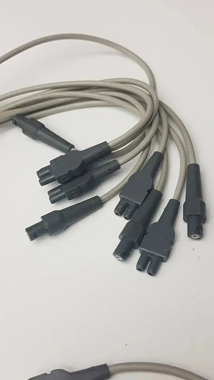 Gray insulated ecg leadwire set cable with black plastic connectors for universal vital signs diagnostic cardiology use