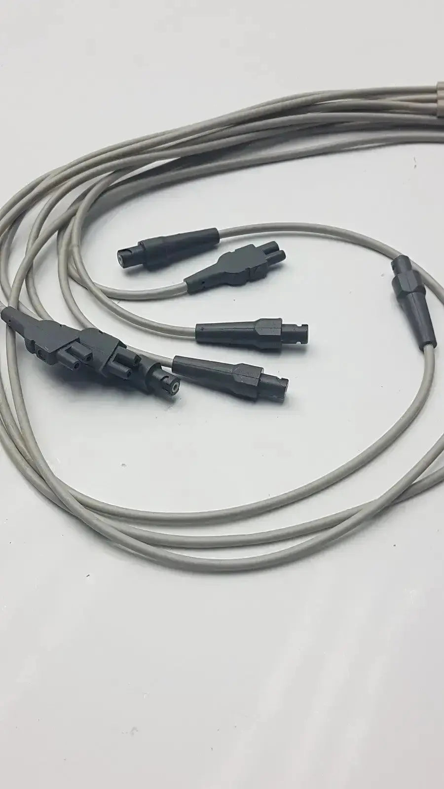 Gray fiber optic ecg leadwire set cable with black connectors for universal vital signs diagnostic cardiology use