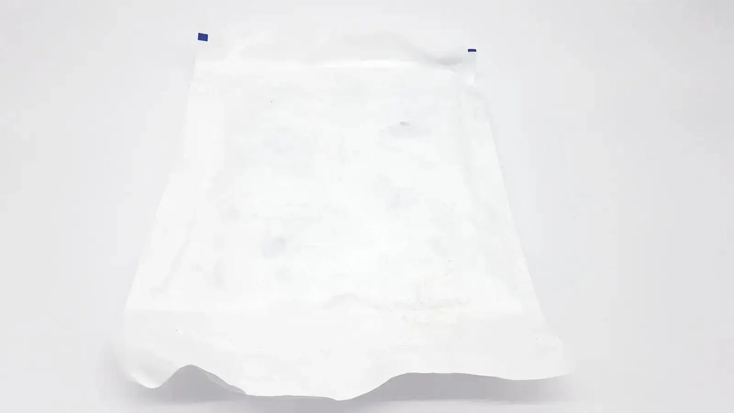 White plastic warmer drape exp bag with blue sealing tabs for ecolab ors-300 drape exp 2028 product packaging