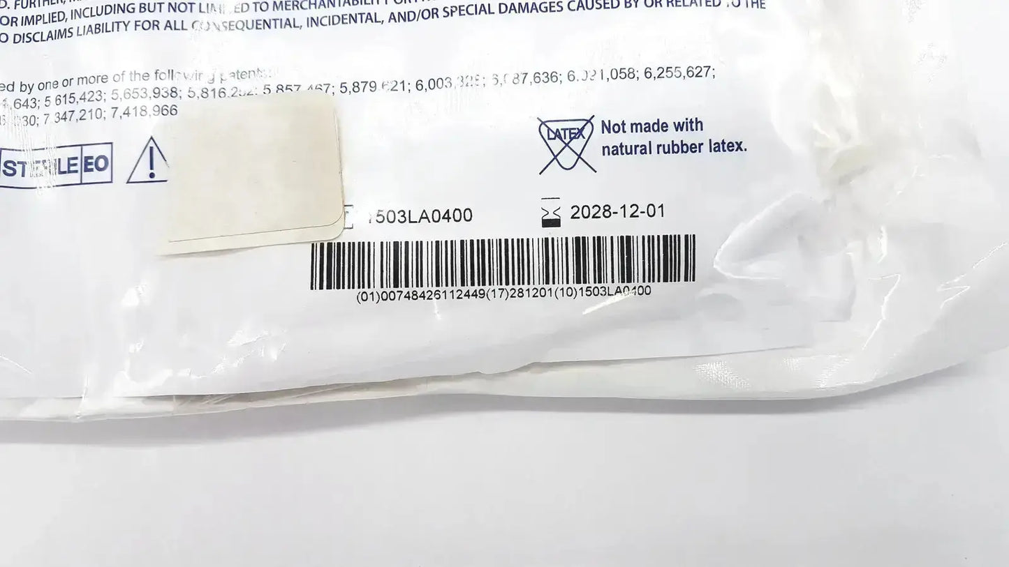White plastic-wrapped medical glove package with barcode and non-latex label for ecolab ors-300 warmer drape exp 2028
