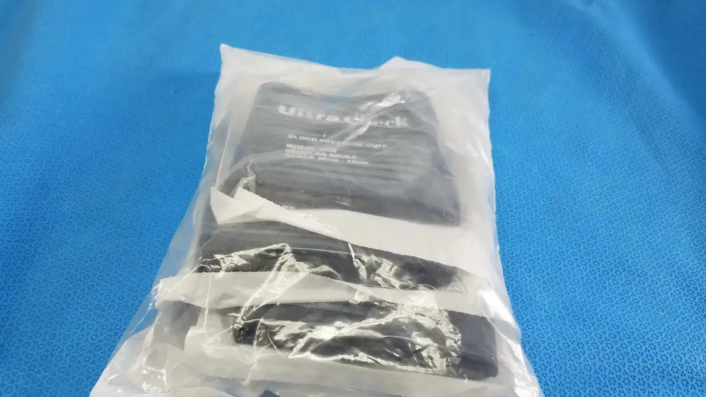 Black ultrasonic medical-grade compression bandage in clear plastic packaging for Edan vital signs monitor use