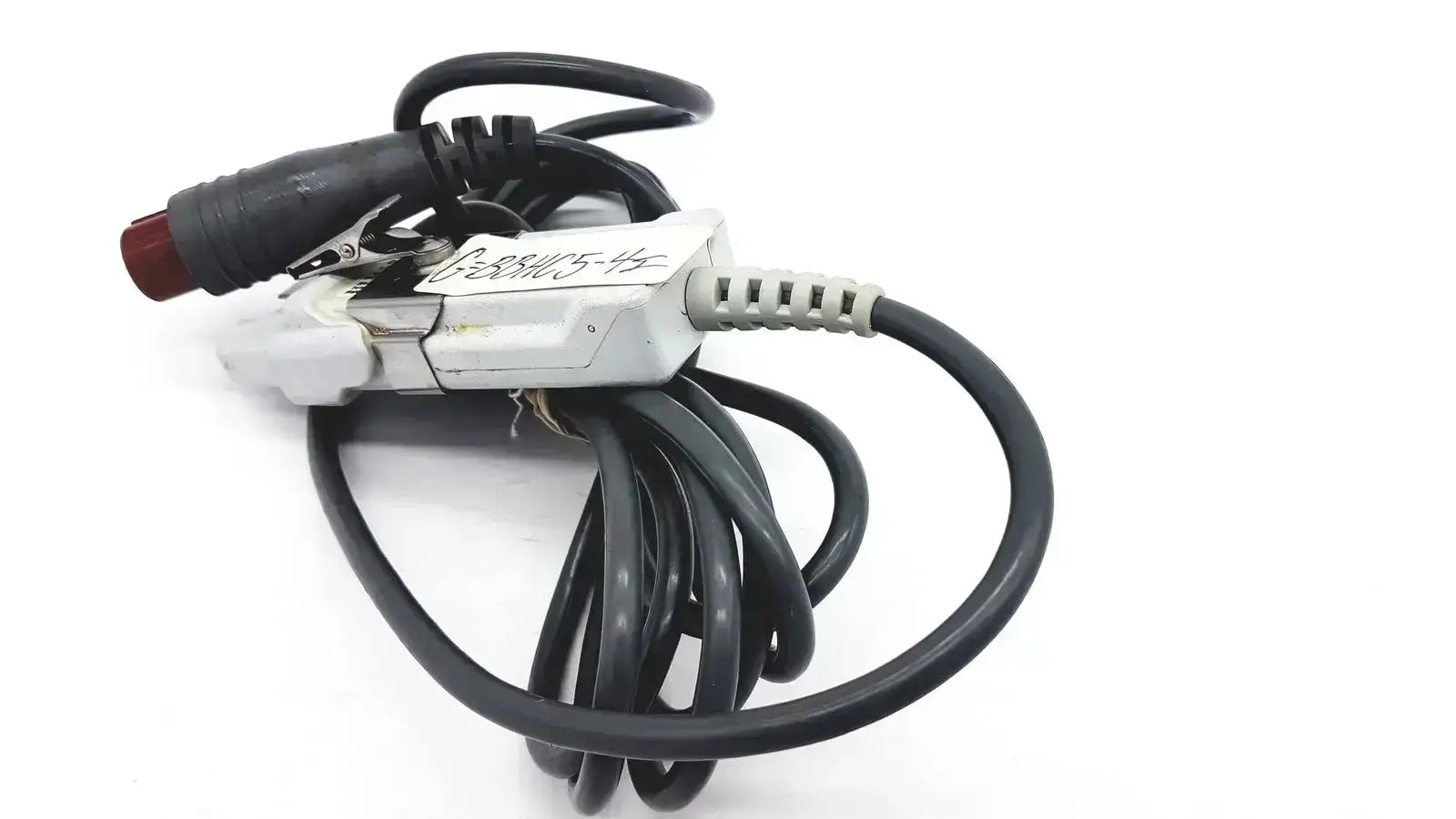 Black coiled optical module cable adapter with white connector housing and red alligator clip for edwards lifesciences om2 oximetry