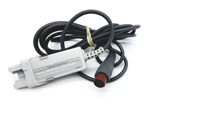 White plastic edwards lifesciences om2 oximetry optical module with black coiled cable and red connector end
