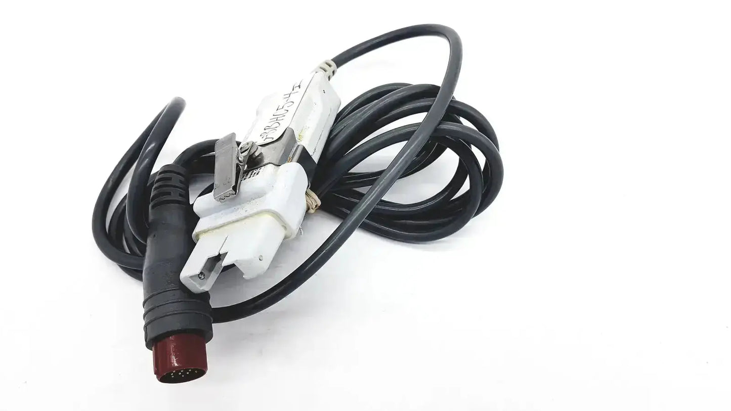 Black coiled optical module cable with white plastic connector housing and red plug for edwards lifesciences om2 oximetry adapter