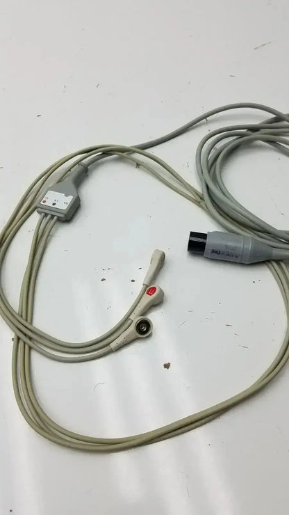 Gray ekg ecg 3 lead snap cable with red and black connectors for patient monitors 6 pin connection