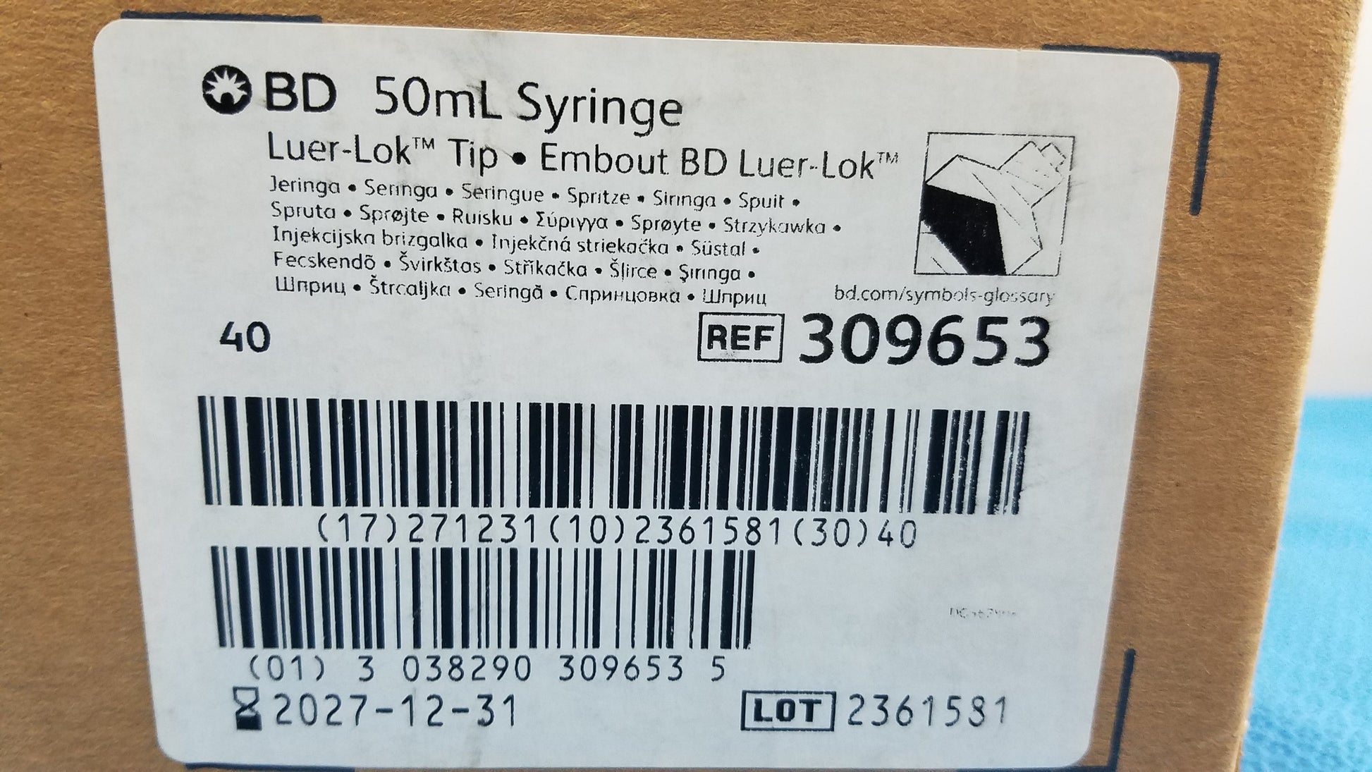 Embout BD Luer-Lock 50mL Syringe - REF 309653