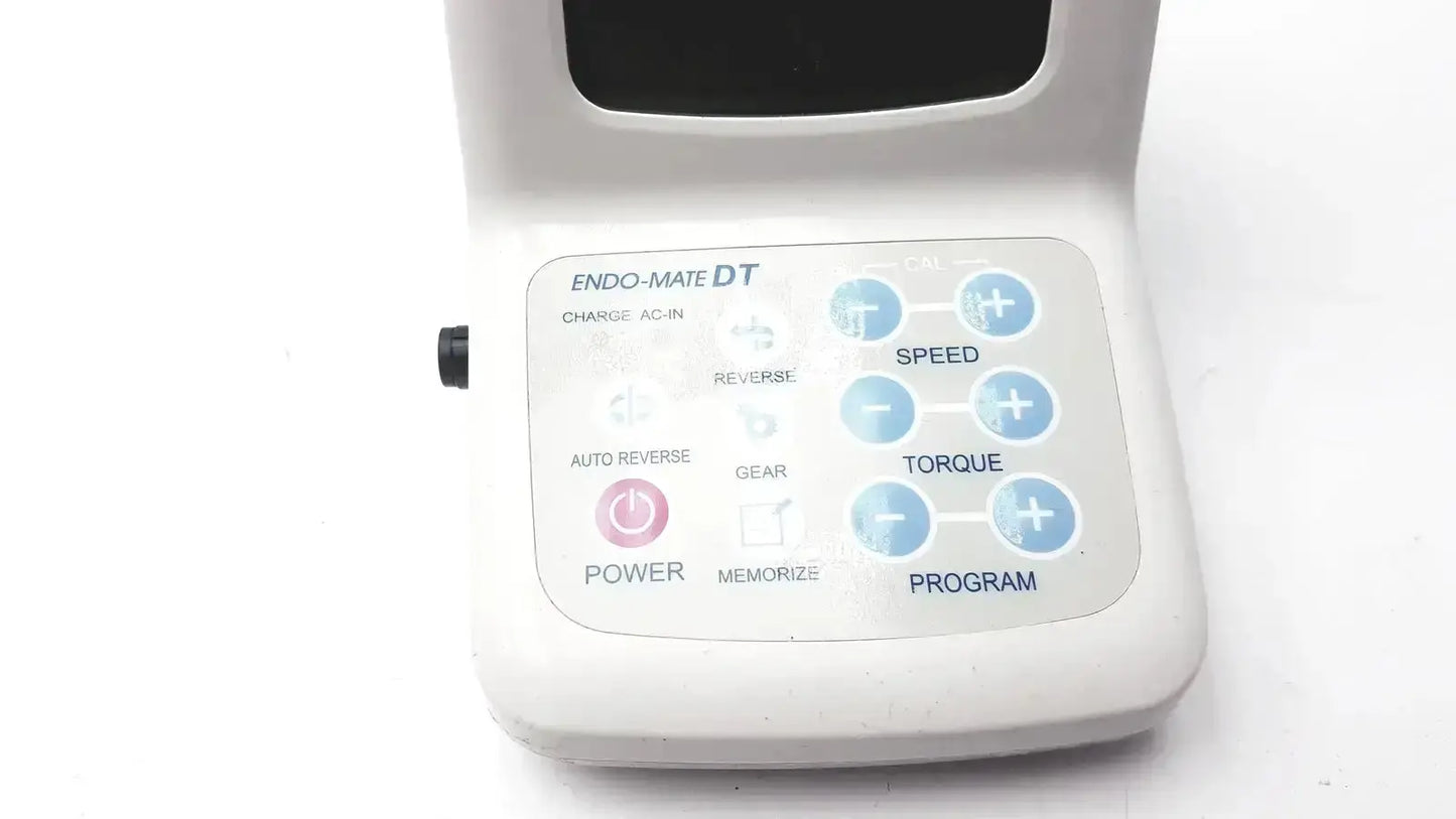 White plastic endo-mate dt endodontic micromotor control unit with blue circular buttons and pink power button for sale