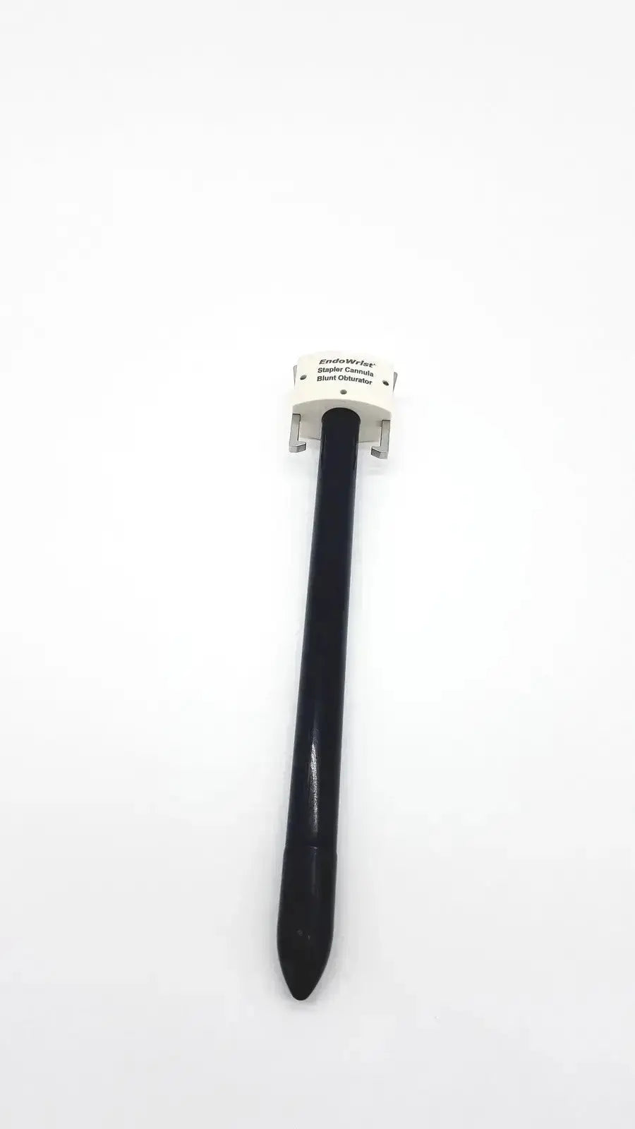 Black titanium endowrist stapler cannula blunt obturator with white plastic head labeled zimmer 905 347 bipolar cervical