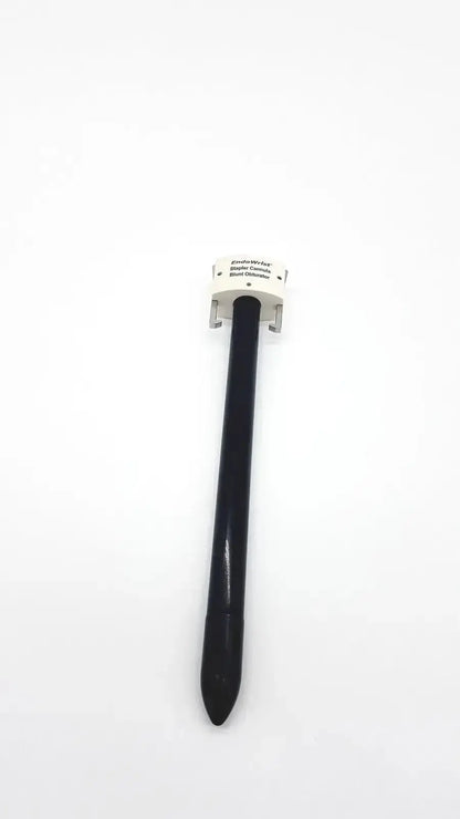 Black titanium endowrist stapler cannula blunt obturator with white plastic head labeled zimmer 905 347 bipolar cervical