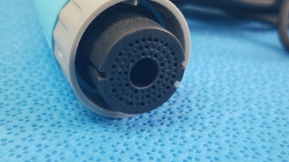 Ensite x ep d-ens-l/r-ddy-cbl catheter connector cable with light blue and gray plastic nozzle and black perforated head for medical equipment
