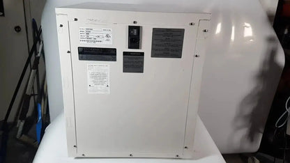 White industrial-grade electrical panel with black labels and power switch on enthermics blanket warming cabinet dc250