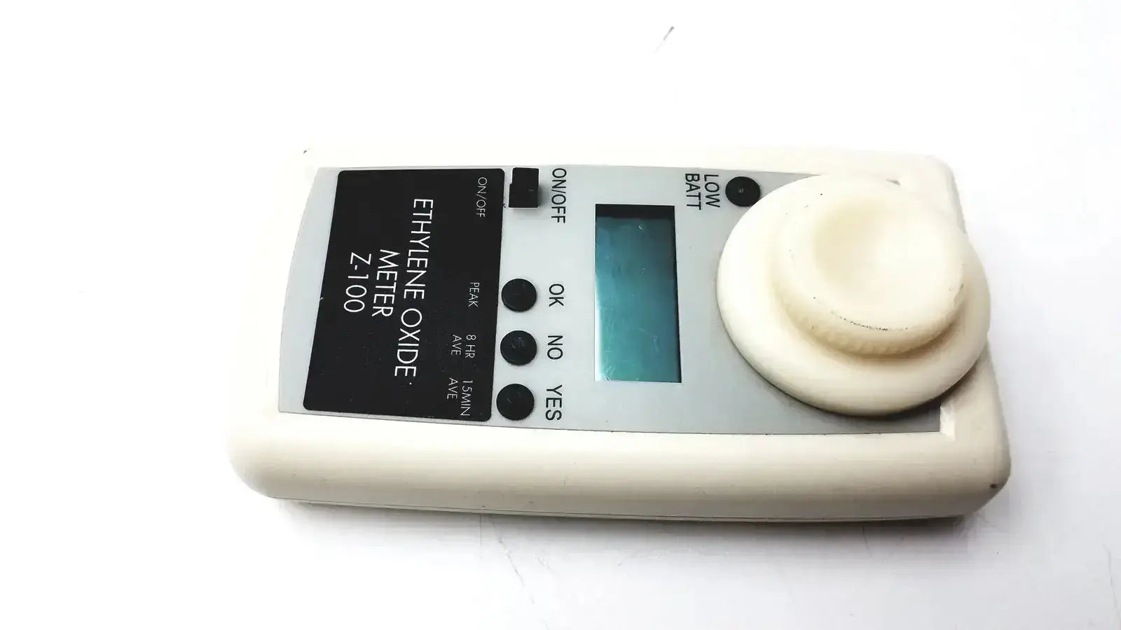 White plastic ethylene oxide meter z100 with digital display and control buttons for environmental monitoring