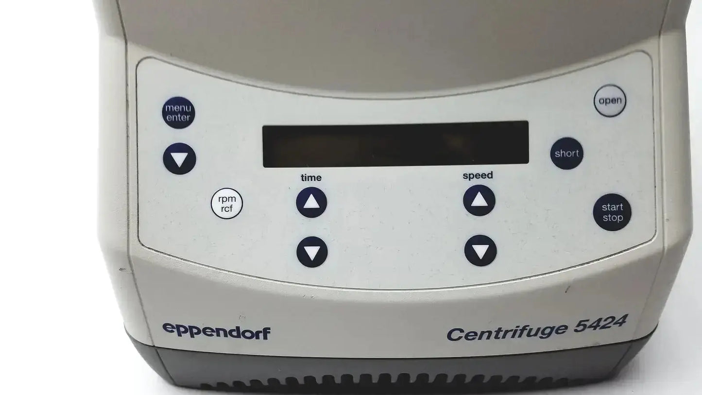 Beige eppendorf 5424 centrifuge with digital display and control buttons for time speed start stop in pre owned medical equipment for sale