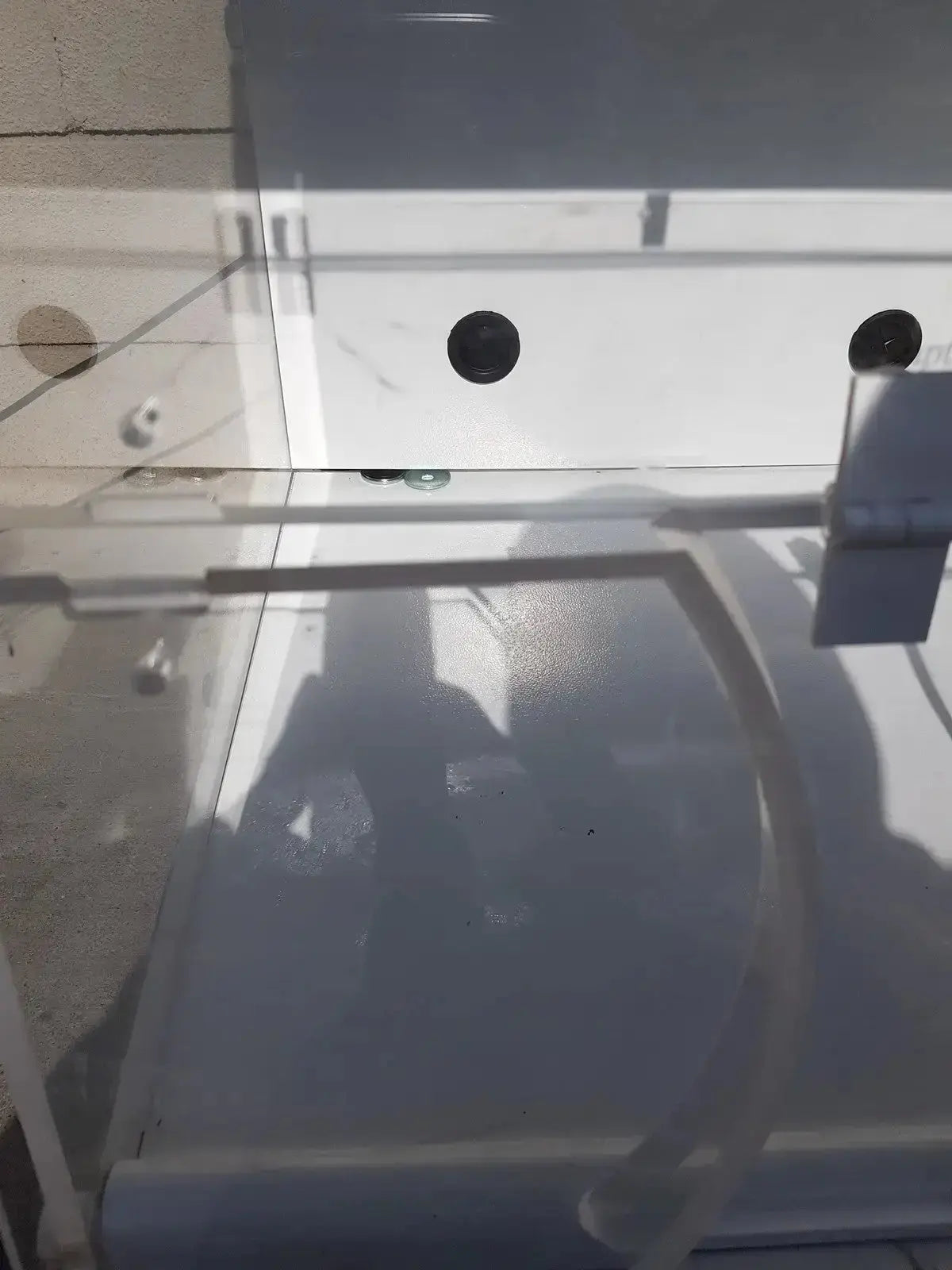 White plastic storage bin with black circular handles for erlab captair bio chem filtair ductless fume enclosure hood