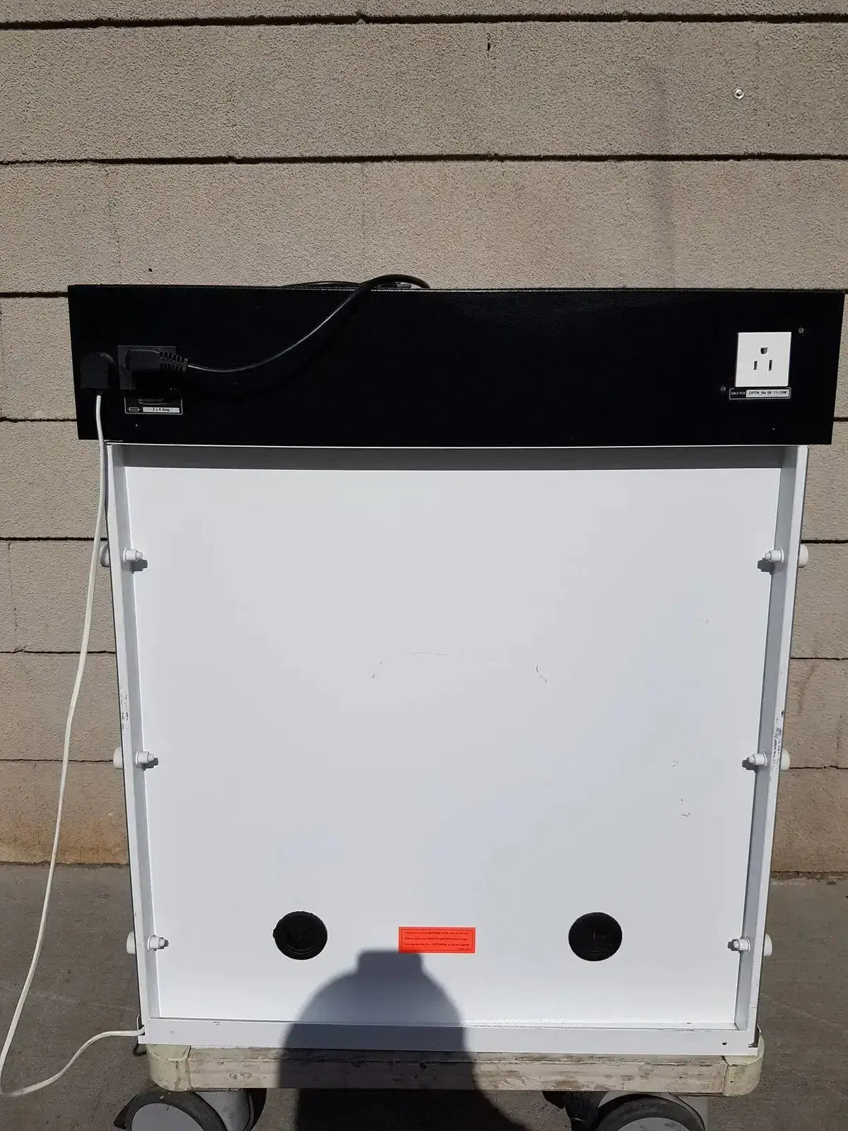 White mobile cart with black top panel and wheels for erlab captair bio chem filtair ductless filtering fume enclosure
